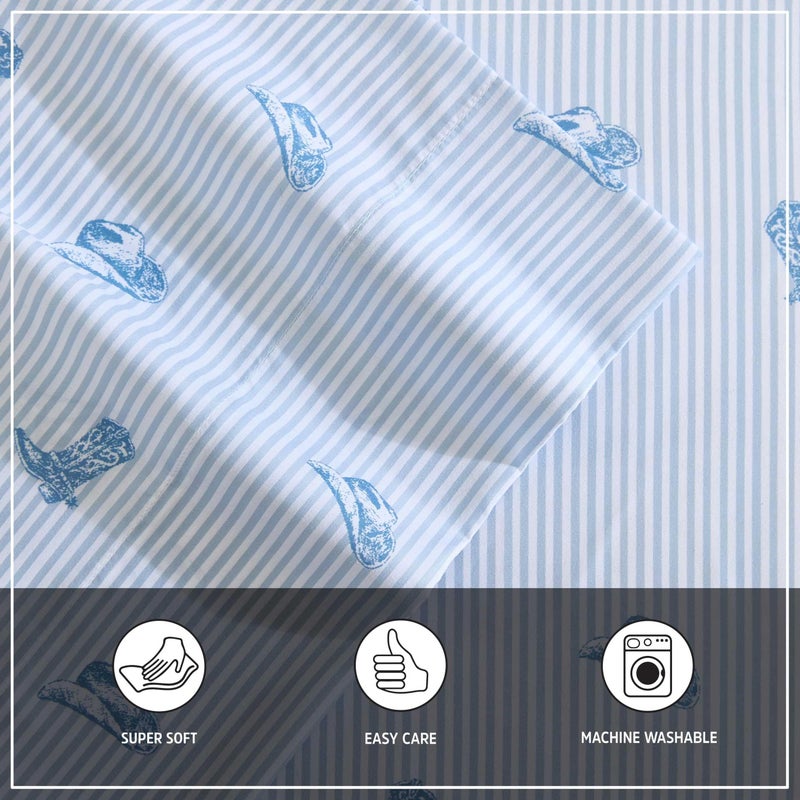 Wrangler - Full Size Sheet Set, Ultra-Soft & Wrinkle-Resistant Bedding for Year Round Comfort, Deep Pockets, Bed Sheets with Matching Fitted Sheet & Pillowcases (Cowboy Pinstripe Blue) - Image 5