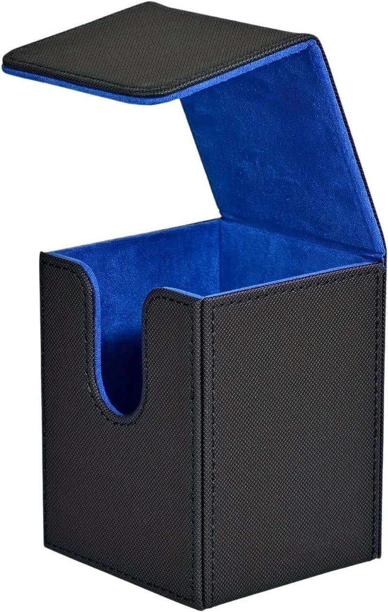 Card Deck Box,Card Deck Case Holds 100+ Sleeved Cards, PU Leather Card Storage Box For Game Trading Cards. Moving Supplies(Blue) - Image 1