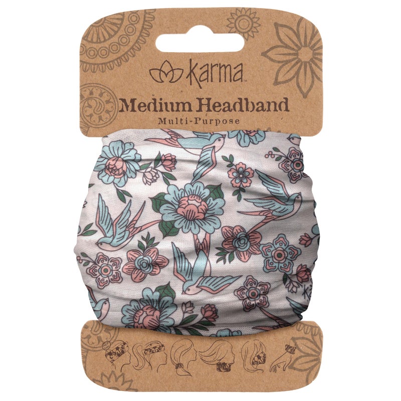 Karma Sparrows Headband for Women Medium Fabric Headband and Stretchy Hair Scarf Crme and Blue