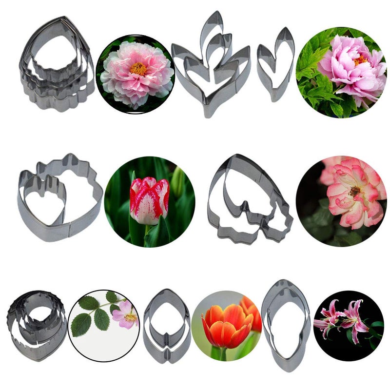 baotongle 62pcs Gumpaste Flowers and Leaves Fondant Tool Leaf Tool Kit Gum Paste Flower Cutter Set Stainless Steel Flower Cutter Silicone Molds Foam Pad Veining Board Ball Tools Modelling Tools Brushes - Image 4