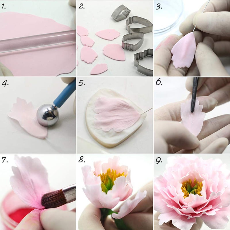 baotongle 62pcs Gumpaste Flowers and Leaves Fondant Tool Leaf Tool Kit Gum Paste Flower Cutter Set Stainless Steel Flower Cutter Silicone Molds Foam Pad Veining Board Ball Tools Modelling Tools Brushes - Image 3