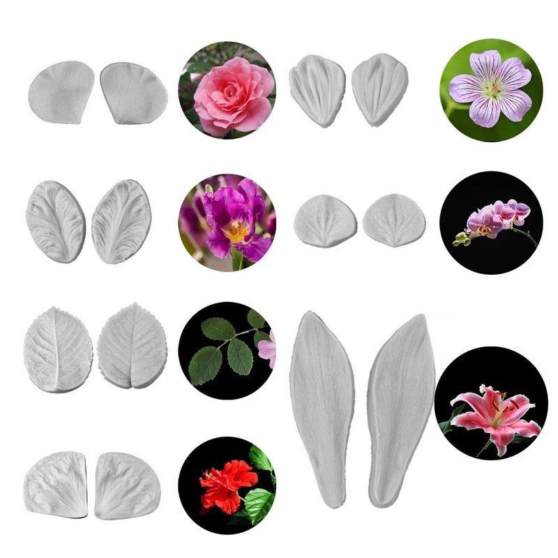 baotongle 62pcs Gumpaste Flowers and Leaves Fondant Tool Leaf Tool Kit Gum Paste Flower Cutter Set Stainless Steel Flower Cutter Silicone Molds Foam Pad Veining Board Ball Tools Modelling Tools Brushes - Image 5