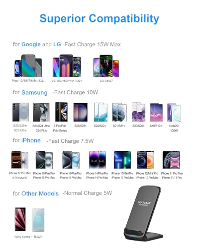 NANAMI Upgraded Fast Wireless Charger, Qi-Certified Wireless Charging Stand Compatible with Samsung Galaxy S25/S24/S23/S22/S21/S20 & Qi Phone Charger for iPhone 17/17 Air/16/16 Plus/16 Pro/15/14/13 - Image 3