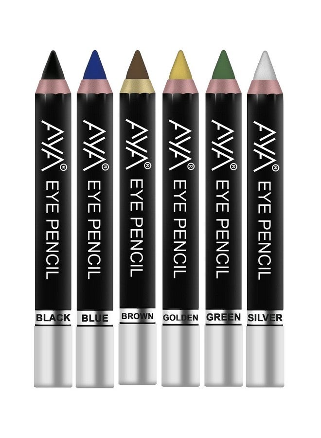 AYA Eye Pencil For Kajal/Eyeliner Set Of 6 (Black Blue Brown Green Golden And Silver) - Image 1