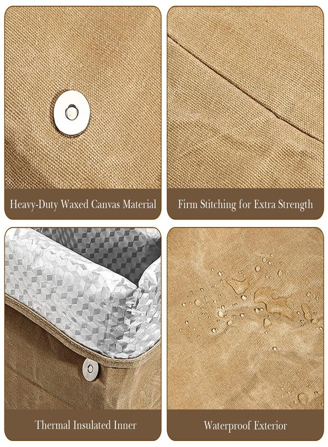 Linkidea Wax Canvas Lunch Bag, Waterproof Firm Storage Container for Food, Reusable Large Capacity Insulated Sack Fits Picnic, Work, Portable Organizer for Men & Women (Brown) - Image 3