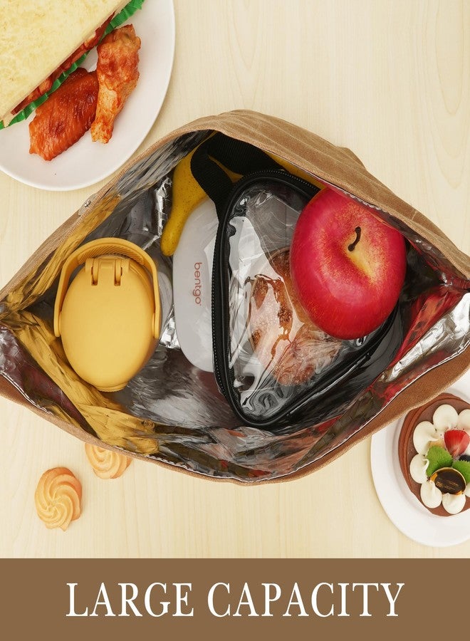 Linkidea Wax Canvas Lunch Bag, Waterproof Firm Storage Container for Food, Reusable Large Capacity Insulated Sack Fits Picnic, Work, Portable Organizer for Men & Women (Brown) - Image 4