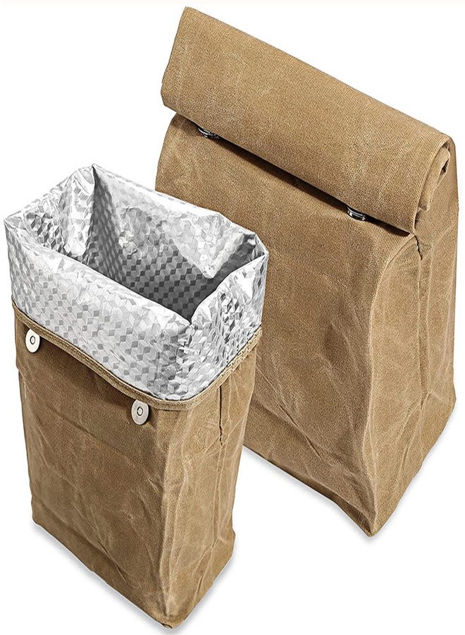 Linkidea Wax Canvas Lunch Bag, Waterproof Firm Storage Container for Food, Reusable Large Capacity Insulated Sack Fits Picnic, Work, Portable Organizer for Men & Women (Brown) - Image 1