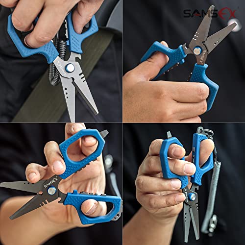 SAMSFX 6.5" Pro Fishing Shears Dual Serrated Blades, Fishing Braided Line Scissors with Titanium Coating, Non-Slip Grip & Multifunction Tool, Includes Hard Molded Locking Sheath & Coiled Lanyard - Image 5