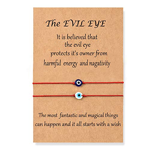 Shonyin Evil Eye Bracelet Red Lucky String Protection Kabbalah Ojo Turco Mal De Rakhi for Brother Set of 2 Good Luck Adjustable Bracelets Nazar Amulet Jewelry for Women Men Father Family Friend 2pcs - Image 1