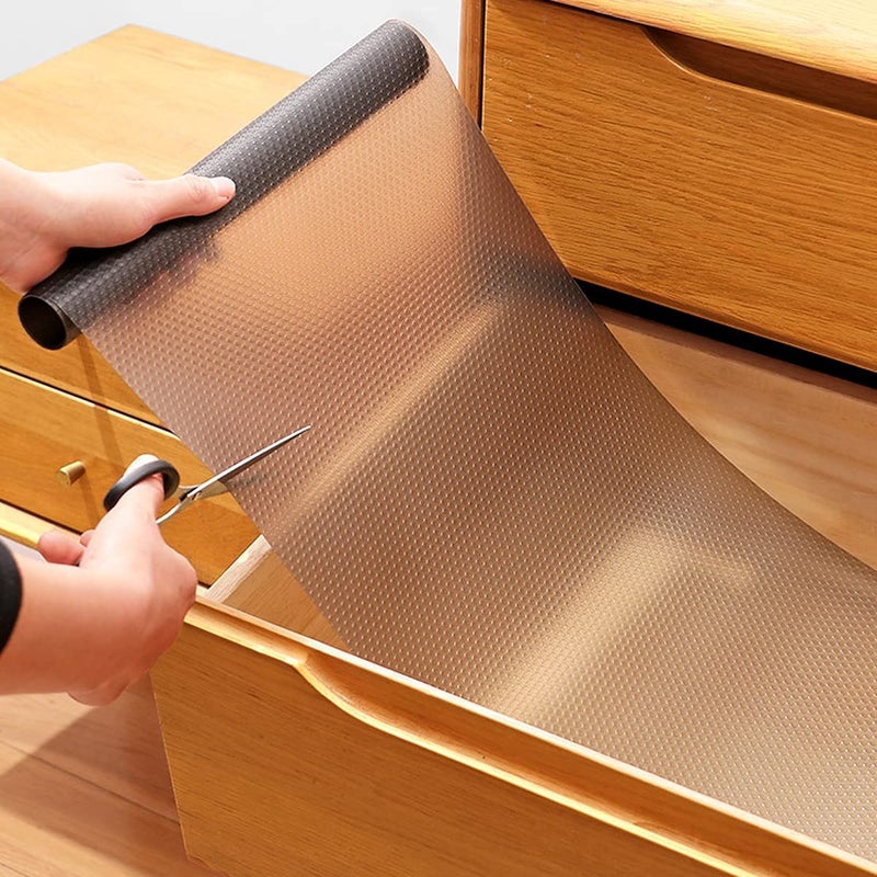 Wolpin AntiSlip Kitchen Cabinet Drawer Shelf Mat Liner Sheets 45 cm x 3 m Roll Waterproof Strong Table Mat EVA for Bathroom Fridge Mat Textured Multipurpose Transparent Black - Image 3