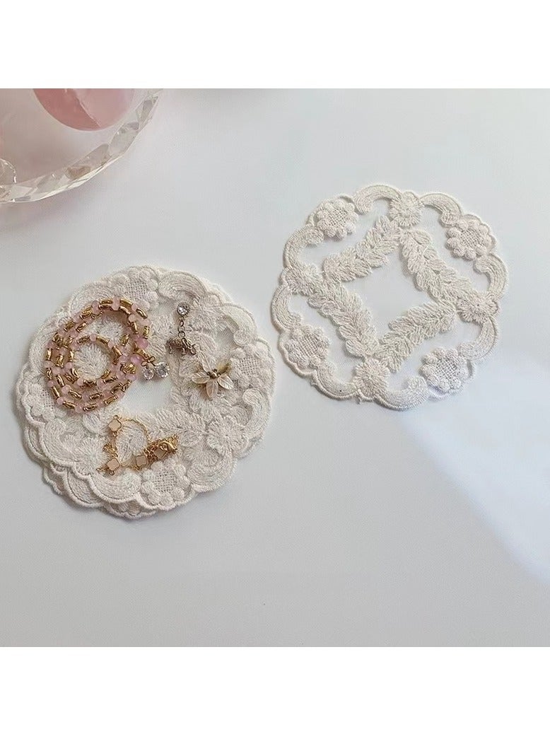 3Pcs Lace Placemats and Lace Coasters Vintage French Style Cloth Doilies Crochet Coasters Embroidered Lace Doilies Cup Mat for Glass Table Dressers Wedding Party Decoration (White)  - Image 5