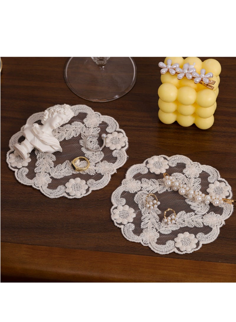 3Pcs Lace Placemats and Lace Coasters Vintage French Style Cloth Doilies Crochet Coasters Embroidered Lace Doilies Cup Mat for Glass Table Dressers Wedding Party Decoration (White)  - Image 2