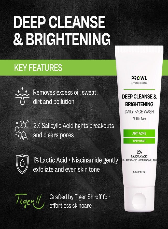 PROWL by Tiger Shroff Facewash 2% Salicylic Acid | Anti Acne For Dry Combination Oily & Acne Prone Man Skin Care with 1% Lactic Acid, Hyaluronic Acid | Exfoliating Brightening Face Wash For Men | 50ml - Image 4