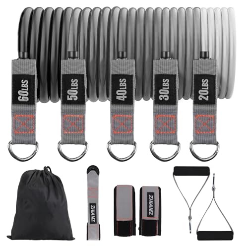 zhiamz Resistance Bands with Handles, Single Resistance Bands, Exercise Bands with Handles, for Resistance Training, Physical Therapy, Home Workouts, Fitness, Pilates, TPE - Image 1