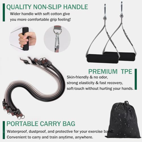 zhiamz Resistance Bands with Handles, Single Resistance Bands, Exercise Bands with Handles, for Resistance Training, Physical Therapy, Home Workouts, Fitness, Pilates, TPE - Image 4