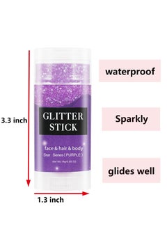 MEICOLY MEICOLY Purple Face Body Glitter Stick,Mardi Gras Outfit for Women,Mardi Gras Accessories,Waterproof Chunky Glitter Makeup for Face/Body/Hair/Eyes,Mermaid Glitter Face Paint,Body Glitter for Women  - Image 2