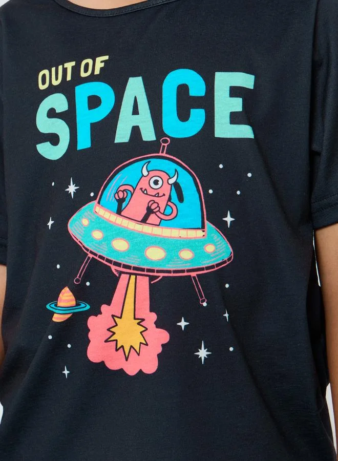 Styli Styli Space Graphic Print T-Shirt and Pyjama Set