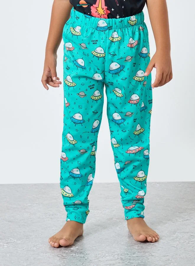 Styli Styli Space Graphic Print T-Shirt and Pyjama Set