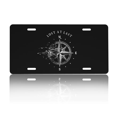 CTVSLFU Front License Plate Cover – Aluminum Metal Car Accessory, Rust-Proof Novelty Vanity Tag Decor for Men & Women, 6x12 with 4 Holes - Lost at Last Compass 016 - Image 1