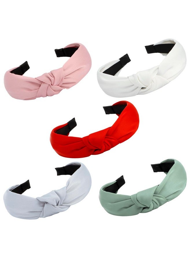 Velscrun 5 Pack Satin Headbands For Women Wide Knotted Headbands Cute Boho Head Bands Silk Headbands Non Slip Hair Band Hair Accessories Womens Sisters Girls Gifts Fashion Headband - Image 1