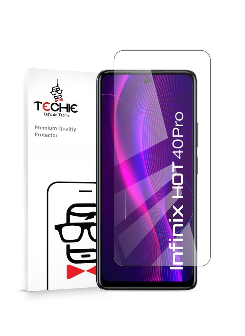Techie HD Tempered Glass Screen Protector for Infinix Hot 40 / Hot 40 Pro - Anti Reflection Anti Bubbles 9H Hardness 0.33 mm Rounded Edges Easy Installation  - Image 1