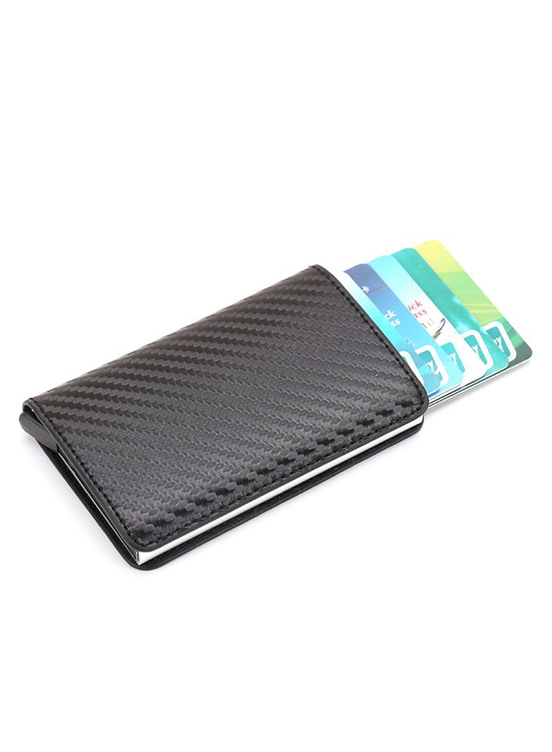 RFID Blocking Credit Card Holder Slim Metal Wallet PU Leather Carbon Design for Men and Women Multiple Slots - Image 4