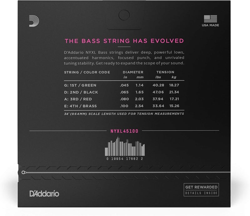 D'Addario NYXL Bass Guitar Strings - 45-100 Regular Light, Long Scale - Image 2