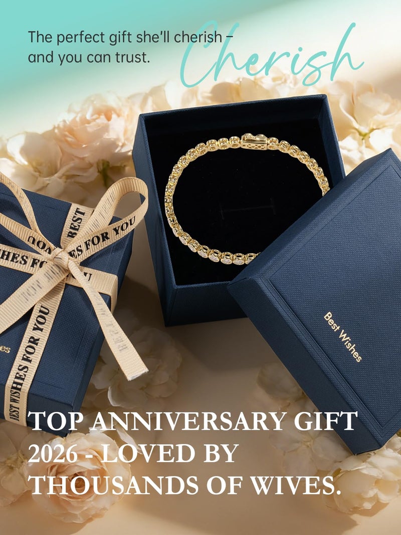 LOIPURI Moissanite Tennis Bracelet for Women, Show She Still Matters Anniversary Bracelet Gift for Wife, 3.9cttw D Color VVS1 Moissanite Bezel Set, 14K Gold Plated Sterling Silver, Idea Gift for Her 6.5" - Image 4