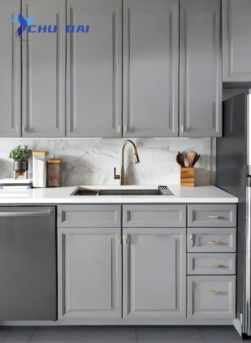 تشو داي ورق حائط قابل للتقشير واللصق مقاس 100×60 سم، بلون واحد، ورق حائط غير لامع لغرفة النوم والحمام، ورق حائط عصري قابل للإزالة، ذاتي اللصق، ديكور حائط المطبخ، لفة فينيل (رمادي فاتح) - Image 3