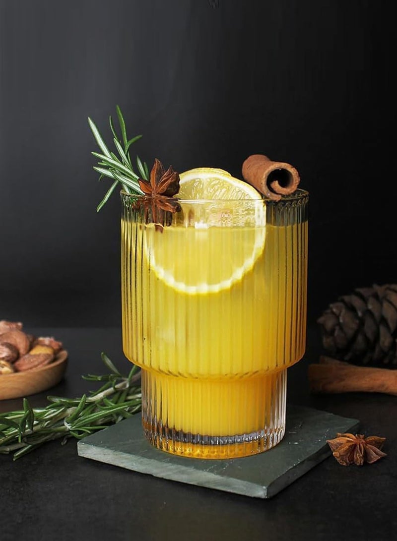 1Chase Ribbed Drinking Glasses with Glass Straws 330 ML (Set of 4) - Image 2