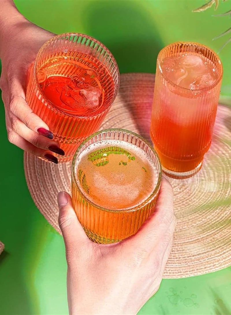 1Chase Ribbed Drinking Glasses with Glass Straws 330 ML (Set of 4) - Image 3