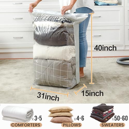 TAILI 6 Pack Vacuum Storage Bags, Jumbo Cube (31x40x15 Inch), Extra Large Vacuum Seal Bags for Comforters, Blankets, Bedding, Clothes, Closet Organization Space Saving, Clear - Image 3