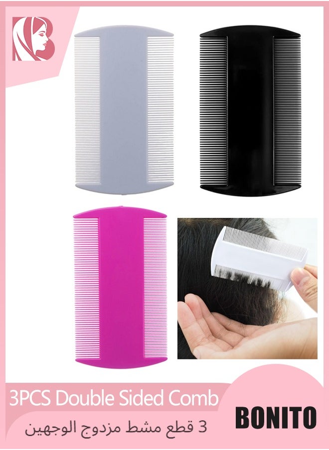 BONITO 3 PCS Double Sided Comb, Hair Grooming Comb, Dandruff Removal Fine-Tooth Comb (White+black+pink)  - Image 1