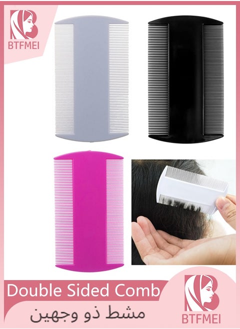 3 PCS Double Sided Comb, Hair Grooming Comb, Dandruff Removal Fine-Tooth Comb (White+black+pink)