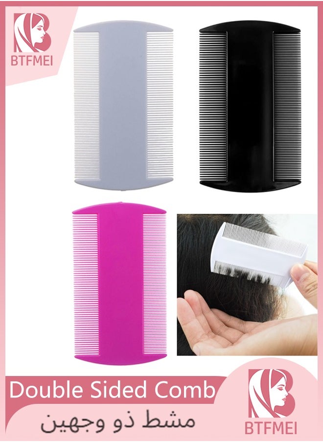 BONITO - 3 PCS Double Sided Comb, Hair Grooming Comb, Dandruff Removal Fine-Tooth Comb (White+black+pink) - Image 1