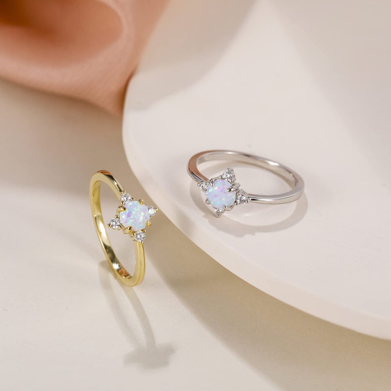 SHINYSO 14K Gold Plated Wedding Band for Women Thin Stackable Rings Opal Dainty Cubic Zirconia CZ Promise Engagement Ring Size 4-10 (silver,Size 7) - Image 3