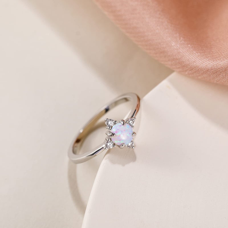 SHINYSO 14K Gold Plated Wedding Band for Women Thin Stackable Rings Opal Dainty Cubic Zirconia CZ Promise Engagement Ring Size 4-10 (silver,Size 7) - Image 2