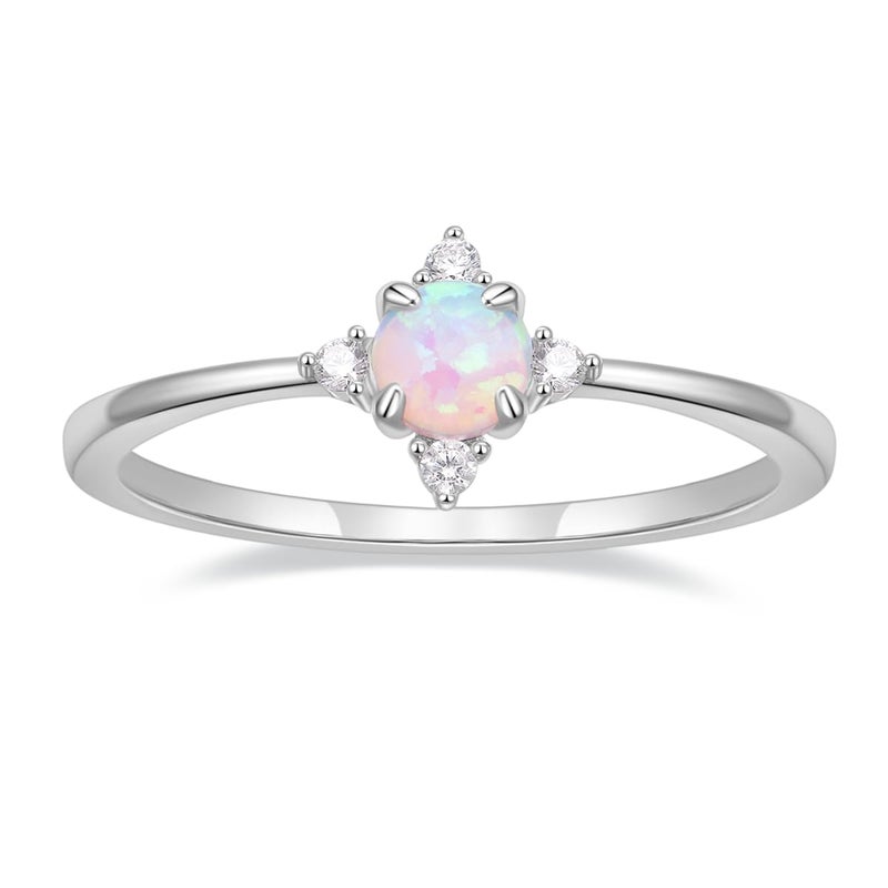 SHINYSO 14K Gold Plated Wedding Band for Women Thin Stackable Rings Opal Dainty Cubic Zirconia CZ Promise Engagement Ring Size 4-10 (silver,Size 7) - Image 1