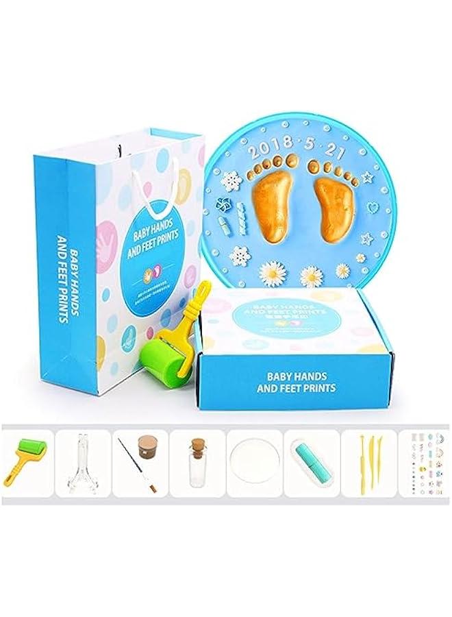 Newborn Handprint and Footprint Kit - Baby Keepsake Frames for Boys and Girls - Infant Clay Souvenir Ornament - Nursery Picture Frame and Keepsake Box in Blue - Image 1
