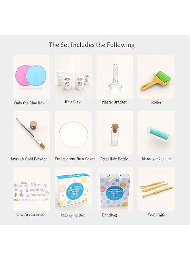 Newborn Handprint and Footprint Kit - Baby Keepsake Frames for Boys and Girls - Infant Clay Souvenir Ornament - Nursery Picture Frame and Keepsake Box in Blue - Image 3