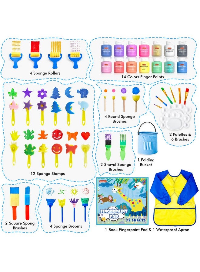 شاتل أرت مجموعة طلاء الأصابع القابلة للغسل، مجموعة ألوان مكوكية مكونة من 46 قطعة للأطفال مع 14 لونًا (60 مل) فرش طلاء الأصابع لوحة إسفنجية سموك غير سامة للأطفال الصغار في المنزل والأنشطة التعليمية المبكرة - Image 2