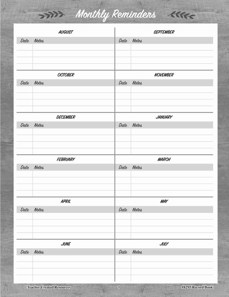 Teacher Created Resources Home Sweet Classroom Record Book (TCR8295) - Image 4