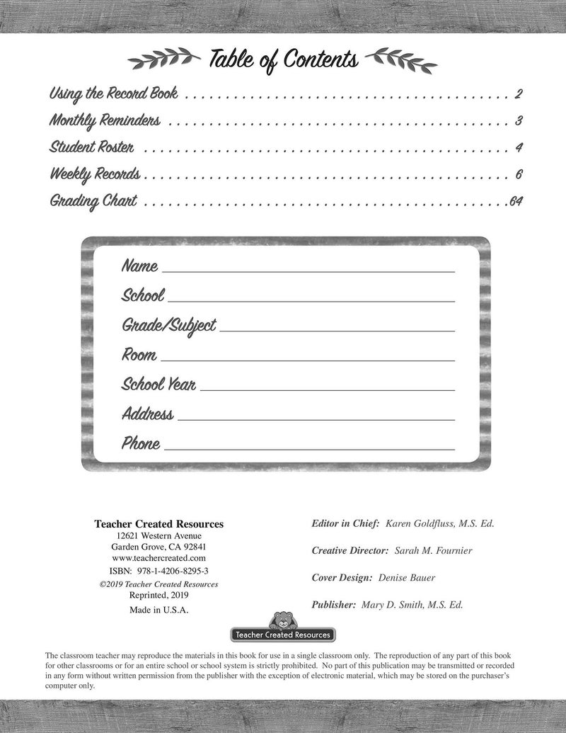 Teacher Created Resources Home Sweet Classroom Record Book (TCR8295) - Image 2