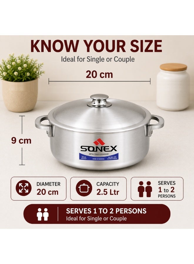 SONEX سونكس إمبريال كاليرو، 20 سم (2.5 لتر) – وعاء ضحل من الألمنيوم الممتاز، مقلاة هولندية، مقبض متين مثبت، توزيع حراري ممتاز، آمن في غسالة الصحون، مثالي للأرز، اليخنات، الطهي البطيء، والكسكسي. - Image 2