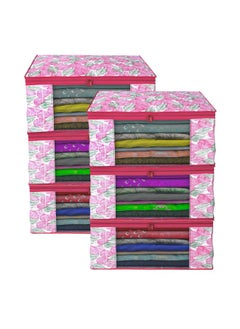 Kuber Industries Kuber Industries Non-Woven Leaf Print Saree Covers With Zip|Foldable Wardrobe Organizer For Clothes|Saree Bags Keep 8 To 10 Saree|Suitable For Lehenga, Suit, Dress|Pack Of 6 (Multi)  - Image 1