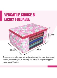 Kuber Industries Kuber Industries Non-Woven Leaf Print Saree Covers With Zip|Foldable Wardrobe Organizer For Clothes|Saree Bags Keep 8 To 10 Saree|Suitable For Lehenga, Suit, Dress|Pack Of 6 (Multi)  - Image 3