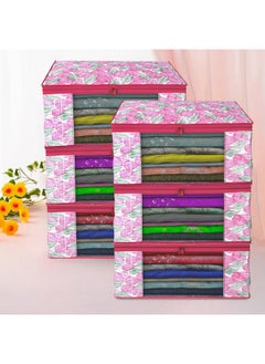 Kuber Industries Kuber Industries Non-Woven Leaf Print Saree Covers With Zip|Foldable Wardrobe Organizer For Clothes|Saree Bags Keep 8 To 10 Saree|Suitable For Lehenga, Suit, Dress|Pack Of 6 (Multi)  - Image 2