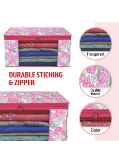 Kuber Industries Kuber Industries Non-Woven Leaf Print Saree Covers With Zip|Foldable Wardrobe Organizer For Clothes|Saree Bags Keep 8 To 10 Saree|Suitable For Lehenga, Suit, Dress|Pack Of 6 (Multi)  - Image 4