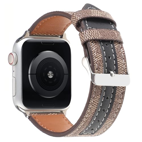 Avazera Leather Band 44mm 42mm 40mm 38mm Compatible with Apple Watch Men Women,Design for Replacement Band Compatible with Watch Series 6/5/4/3/2/1, iWatch SE (Brown-black, 38/40MM) - Image 2