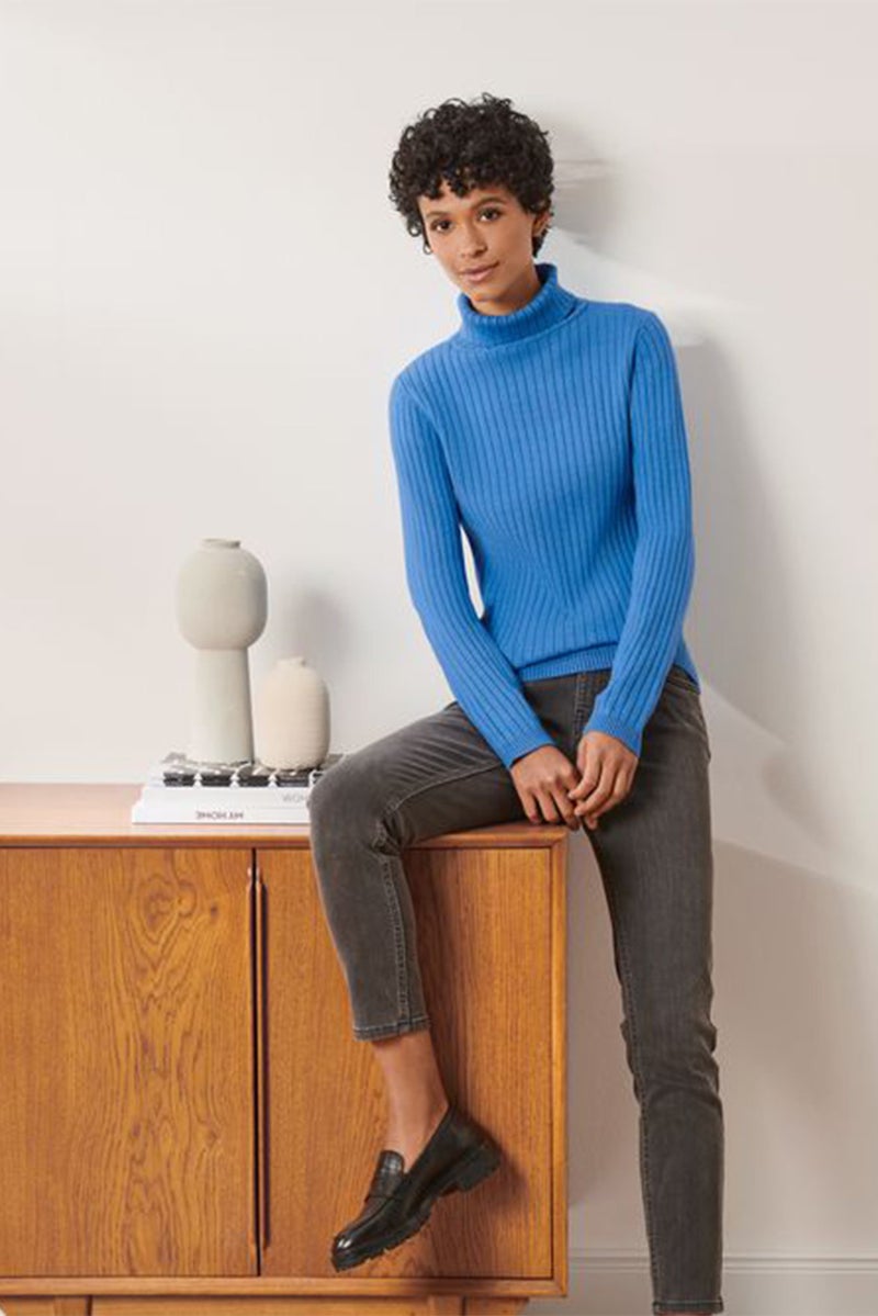 Tchibo سويت شيرت نسائي بأكمام طويلة و ياقة على شكل سلحفاة، أزرق - Image 1